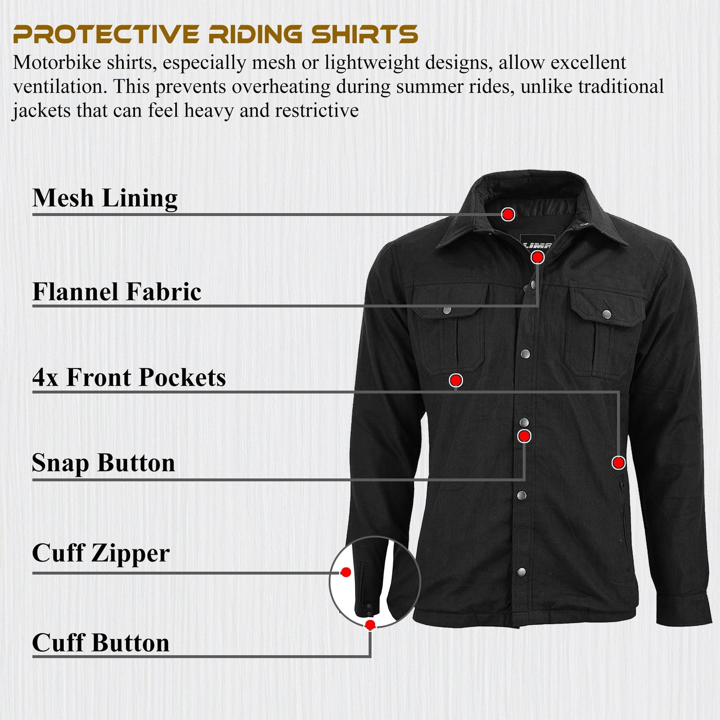 Mens Motorbike Shirt Jacket ARAMID Lined CE Approve Motorcycle Armour Protection Black
