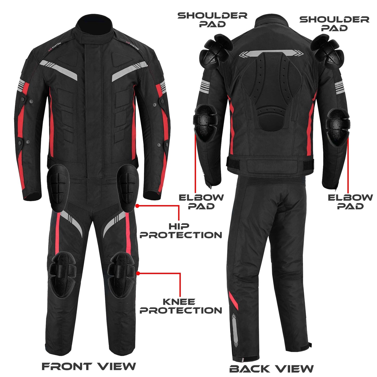Motorcycle Men Racing Armoured Waterproof Textile Trousers Jacket Motorbike Suit RED