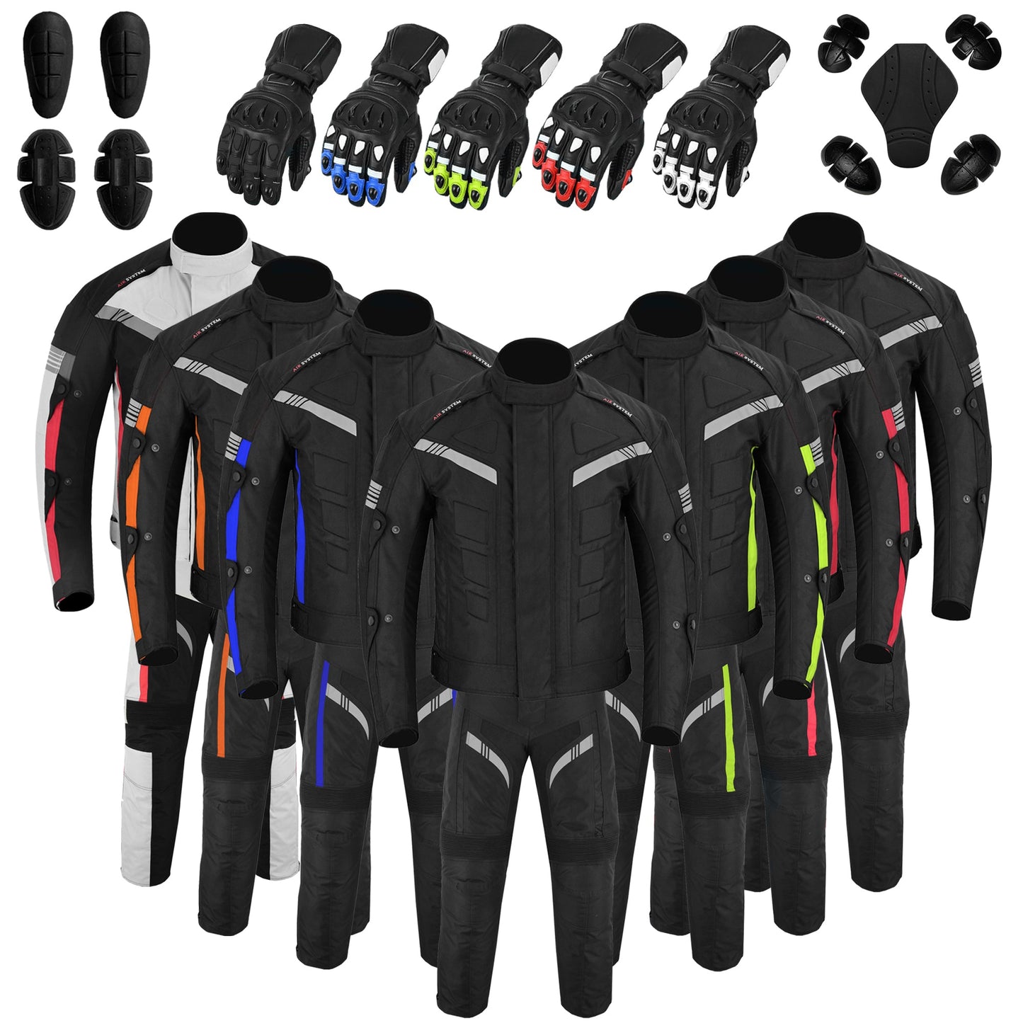 Motorcycle Men Racing Armoured Waterproof Textile Trousers Jacket Motorbike Suit BLACK WITH GLOVES