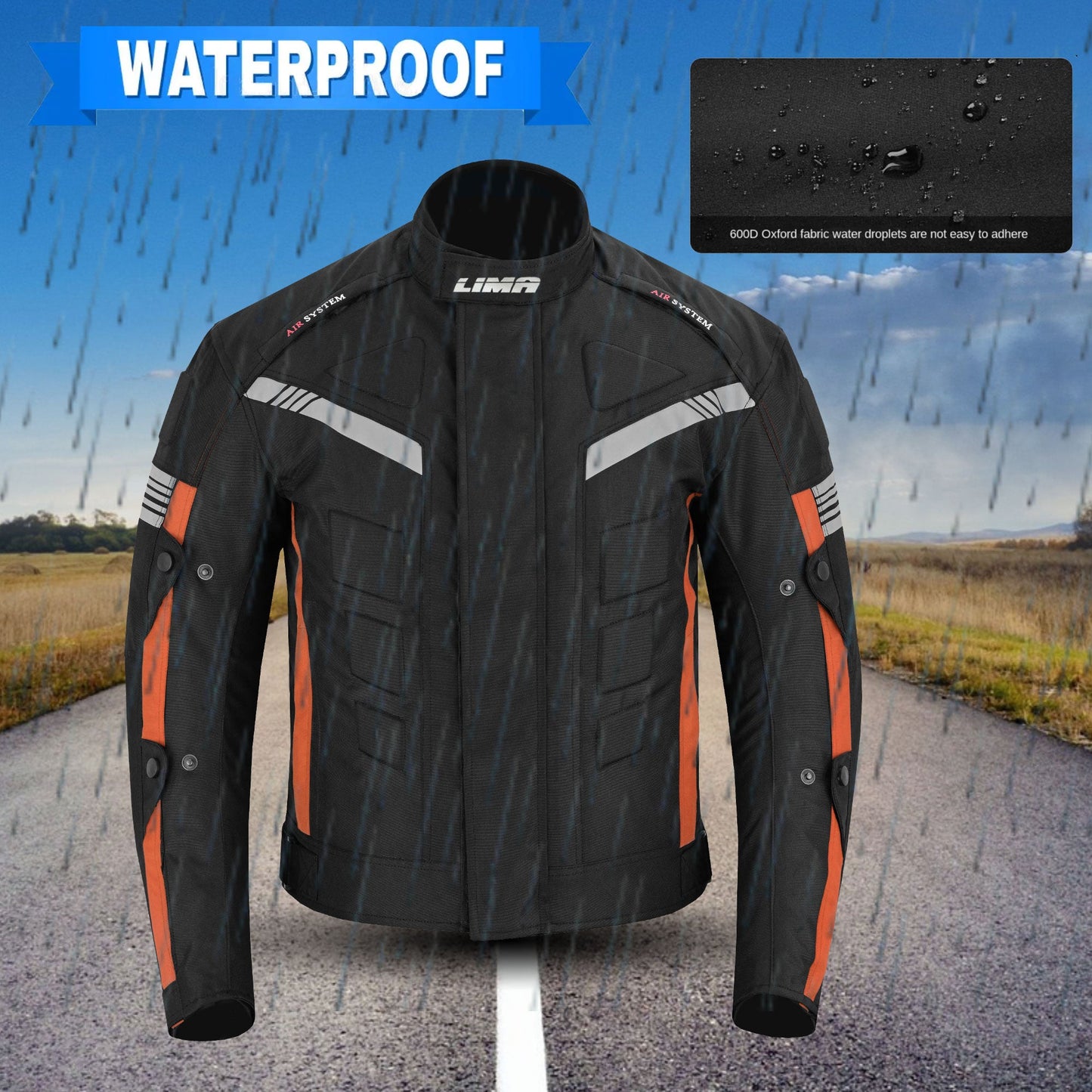 ORANGE Mens Motorcycle Waterproof Cordura Textile Jacket Motorbike CE2 Approved Armours