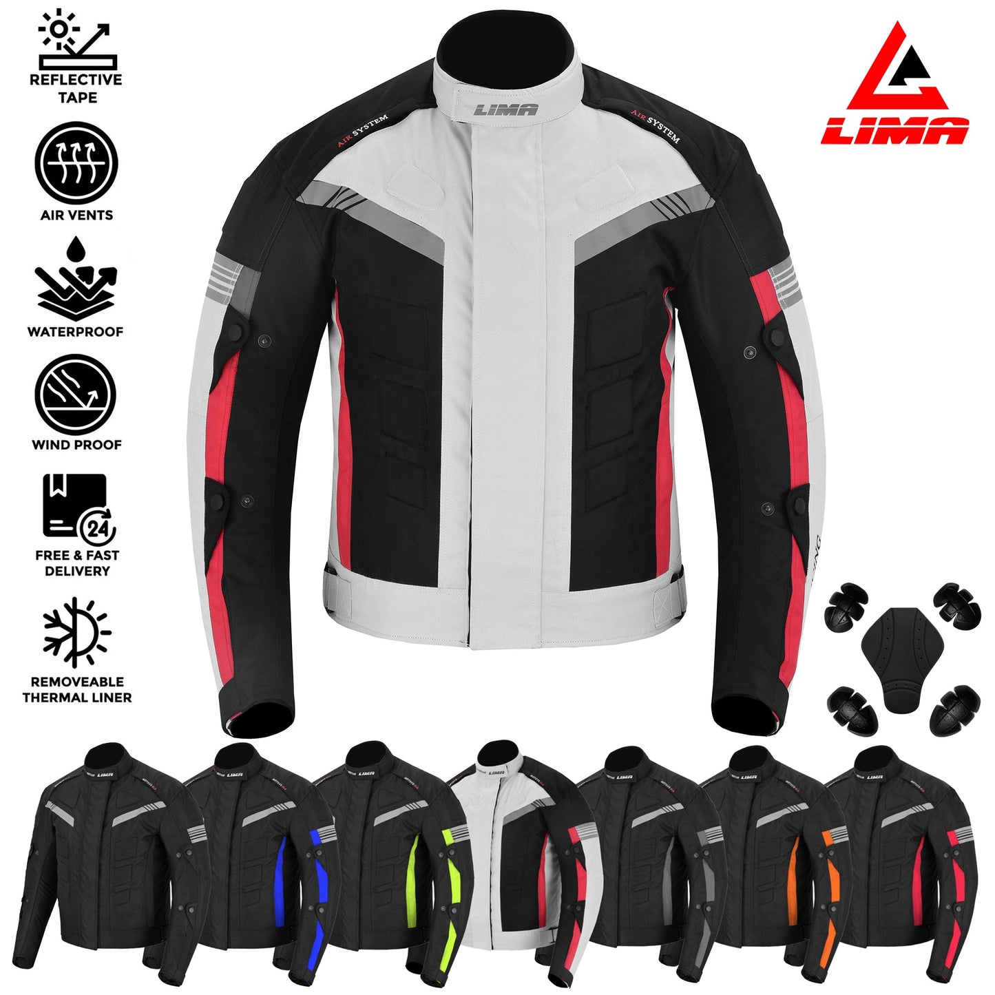 Red Mens Motorcycle Waterproof Cordura Textile Jacket Motorbike CE2 Approved Armours