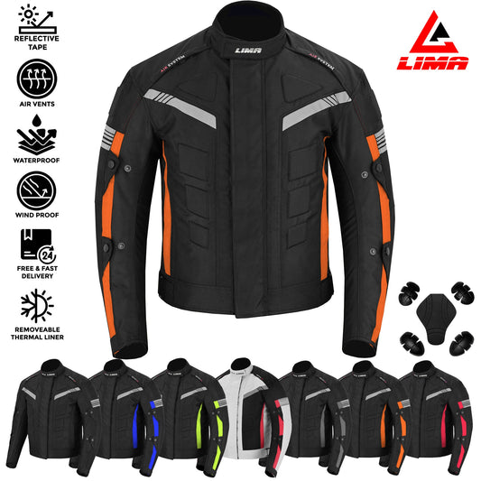 ORANGE Mens Motorcycle Waterproof Cordura Textile Jacket Motorbike CE2 Approved Armours