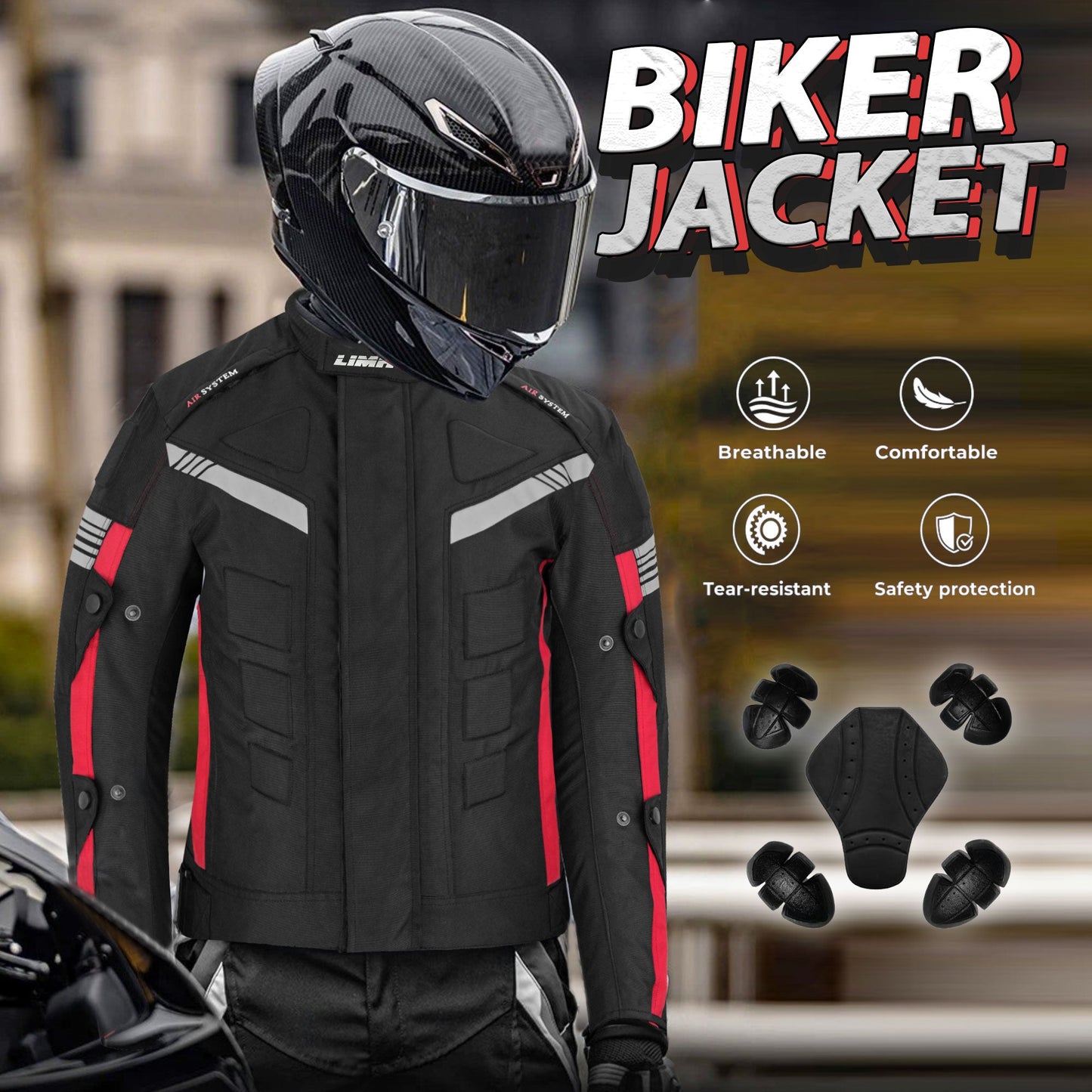 Red Mens Motorcycle Waterproof Cordura Textile Jacket Motorbike CE2 Approved Armours