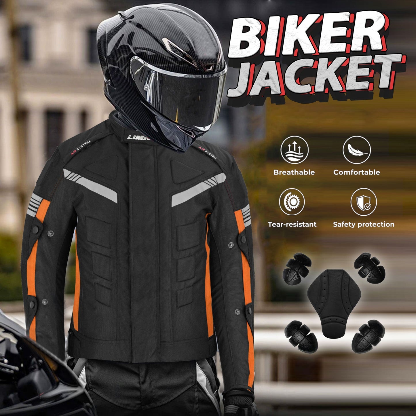 ORANGE Mens Motorcycle Waterproof Cordura Textile Jacket Motorbike CE2 Approved Armours