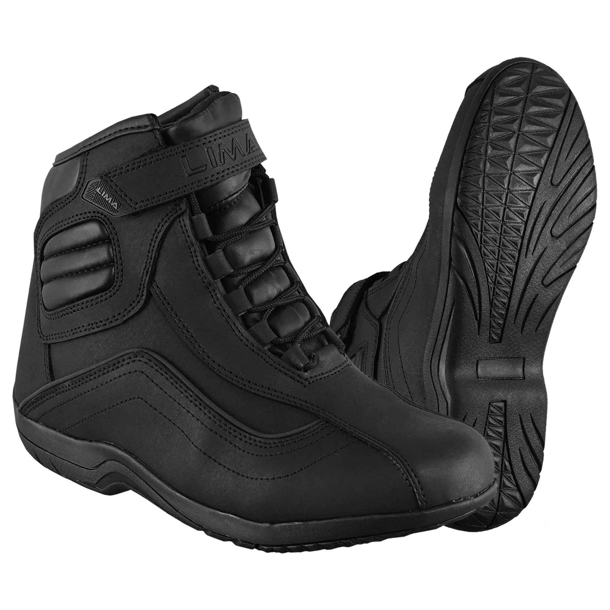 Pair of black high-top athletic boots with padded ankles and rubber soles