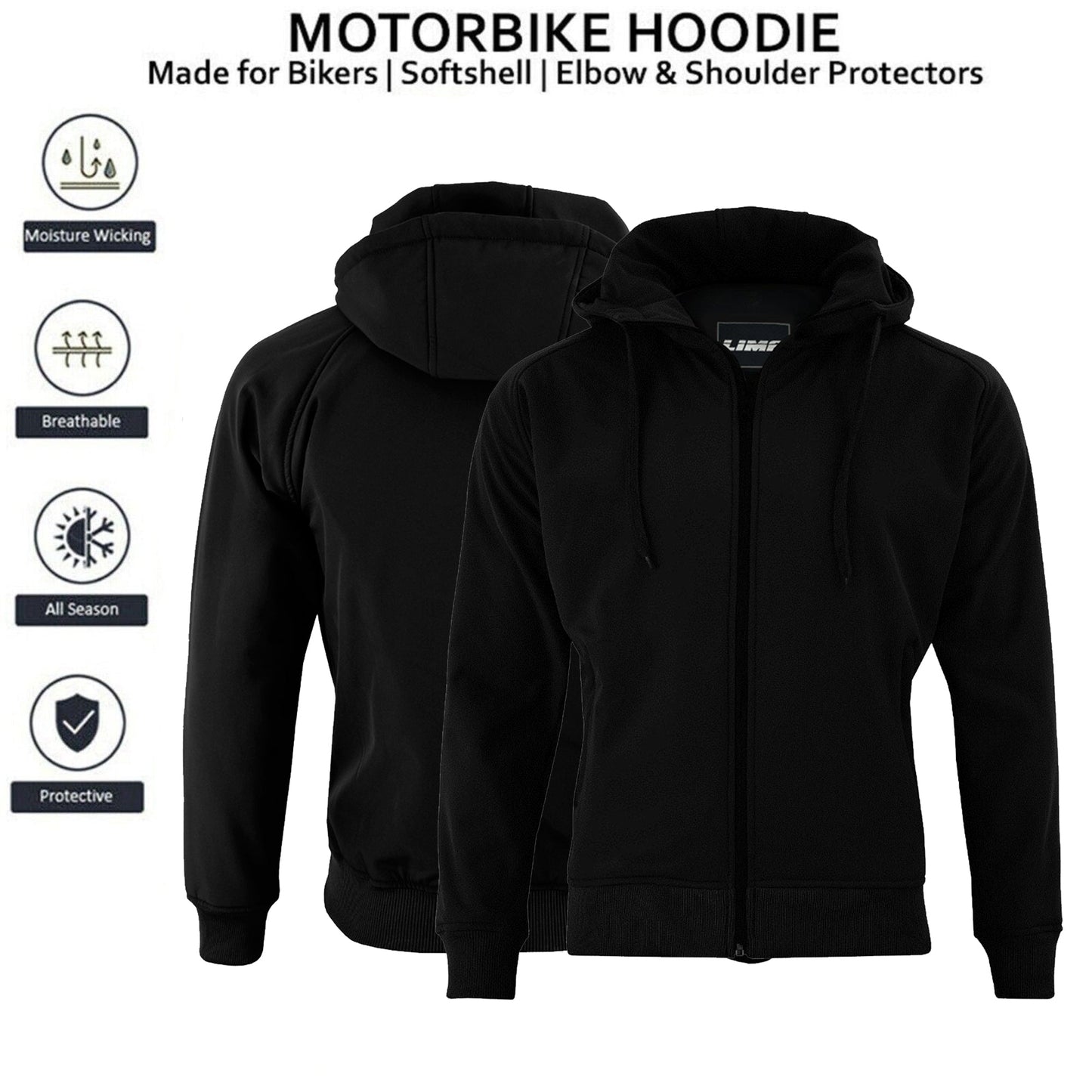 LIMA Men’s Softshell Motorcycle Jacket with Removable CE Armour – Touring Hoodie