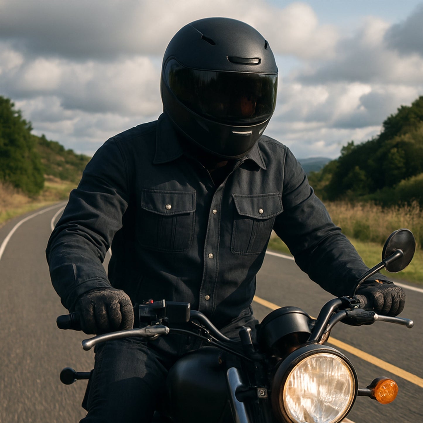 Mens Motorbike Shirt Jacket ARAMID Lined CE Approve Motorcycle Armour Protection Black