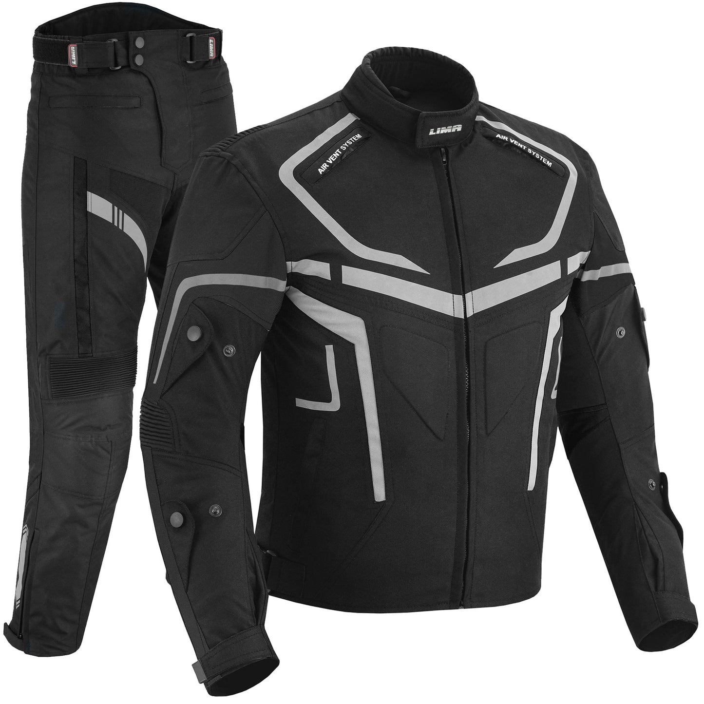 LIMA Men’s 2-Piece Motorcycle Riding Suit – CE Level 2 Armoured Jacket & Trouser Set | All-Season Waterproof Touring Gear BLACK