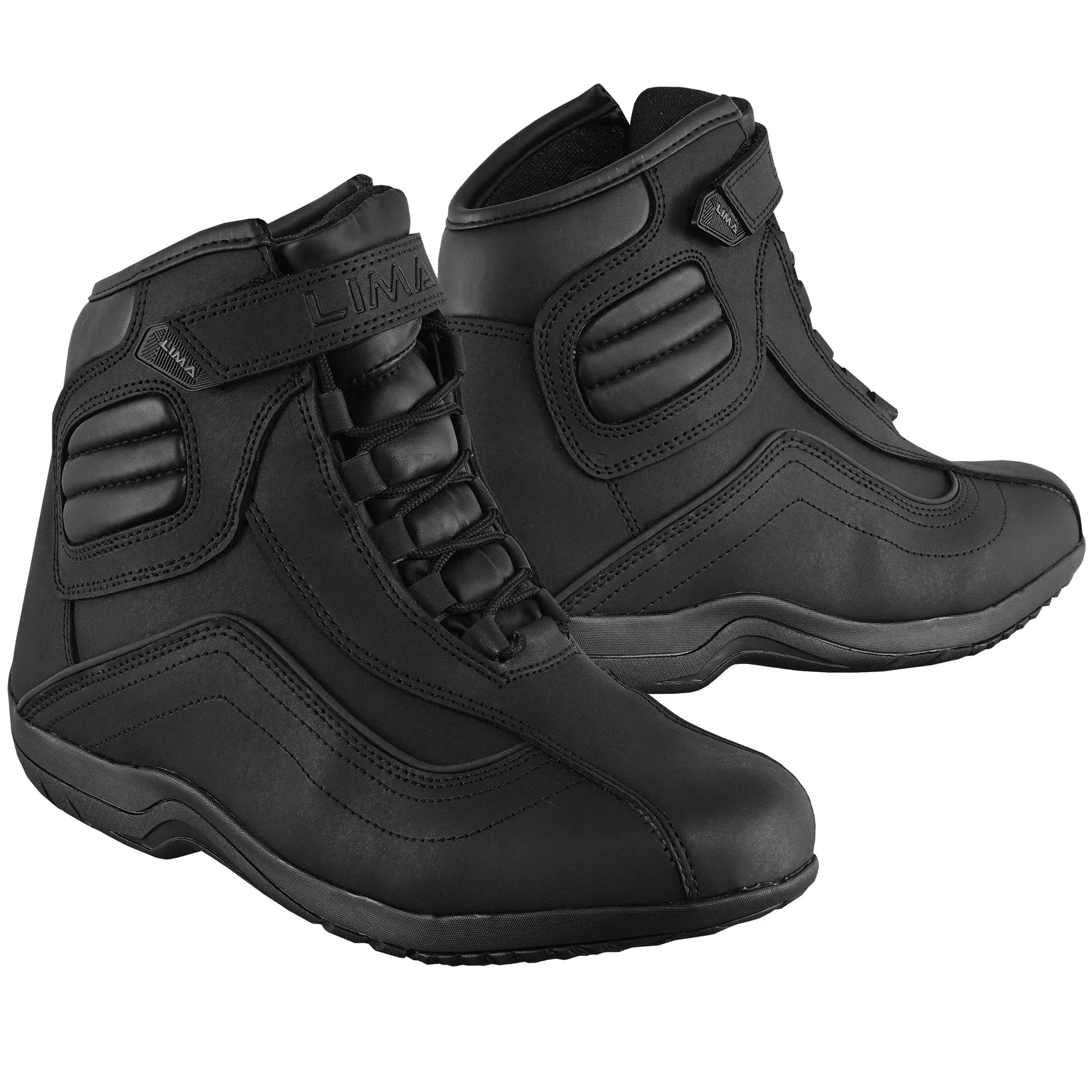 Black high-top sports shoes with padded ankle protection and velcro straps