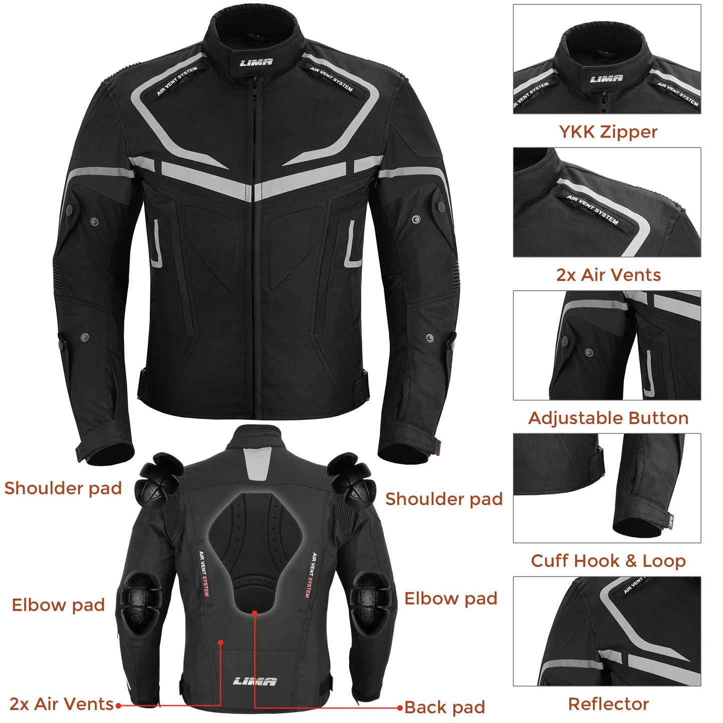 LIMA Men’s 2-Piece Motorcycle Riding Suit – CE Level 2 Armoured Jacket & Trouser Set | All-Season Waterproof Touring Gear BLACK