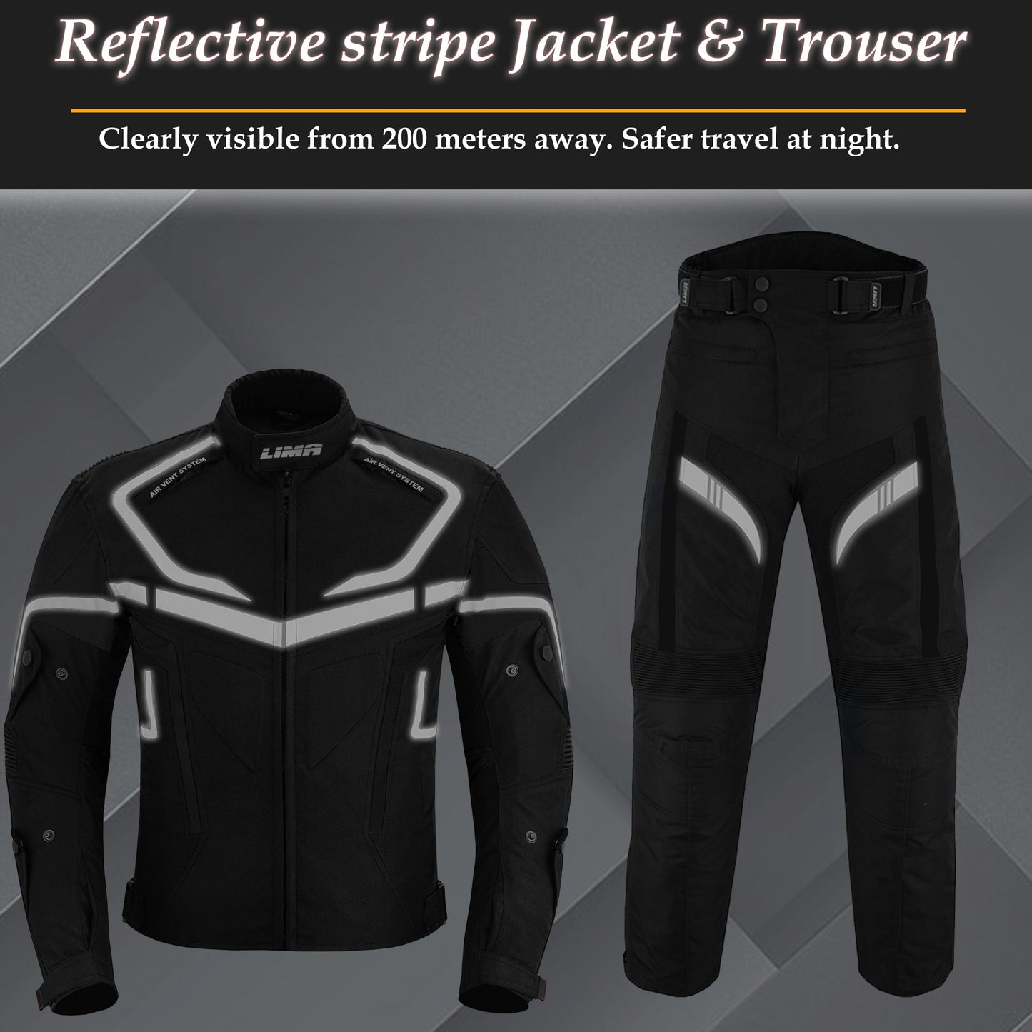 LIMA Men’s 2-Piece Motorcycle Riding Suit – CE Level 2 Armoured Jacket & Trouser Set | All-Season Waterproof Touring Gear BLACK
