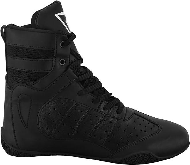 black breathable boxing shoe with high ankle support and lace-up design