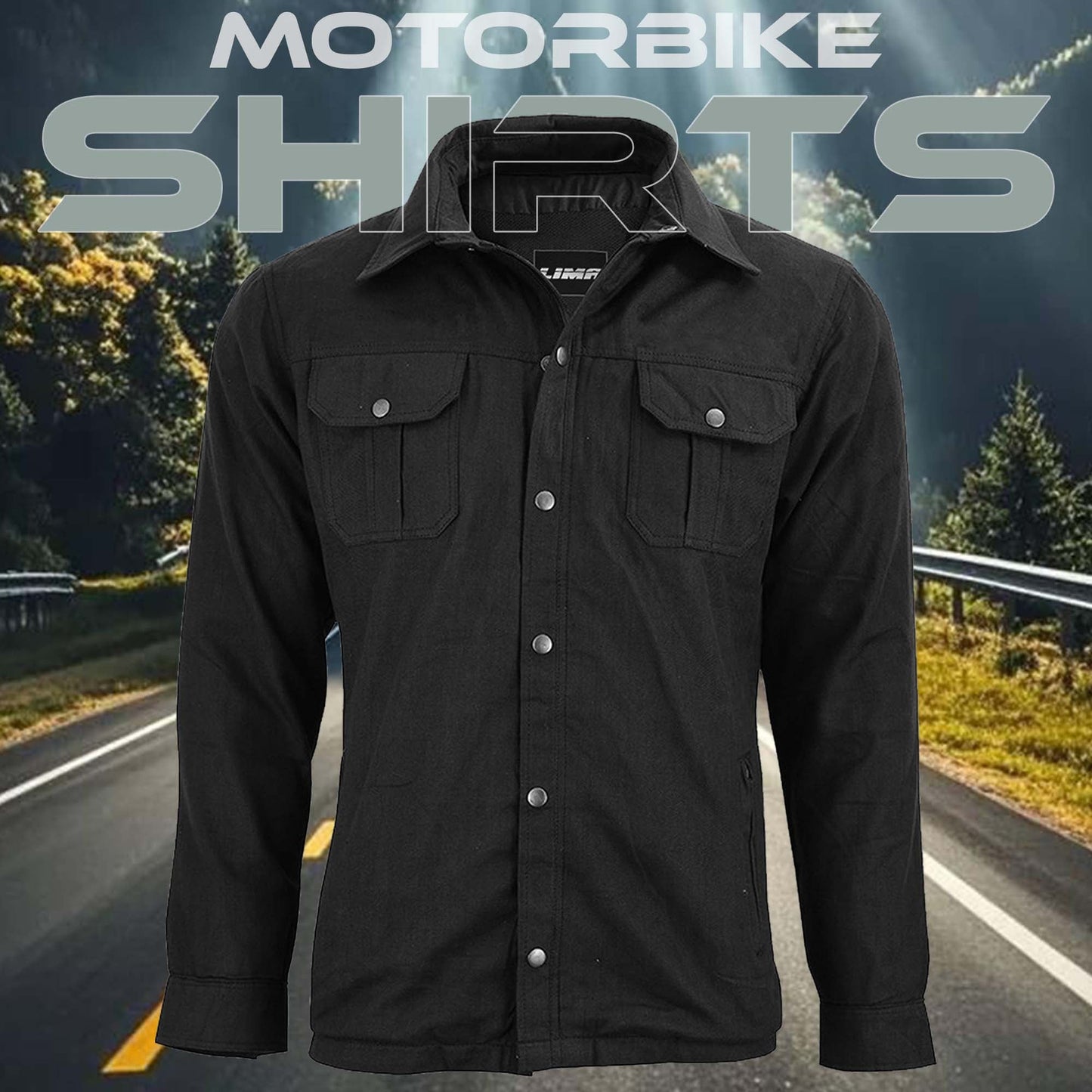Mens Motorbike Shirt Jacket ARAMID Lined CE Approve Motorcycle Armour Protection Black