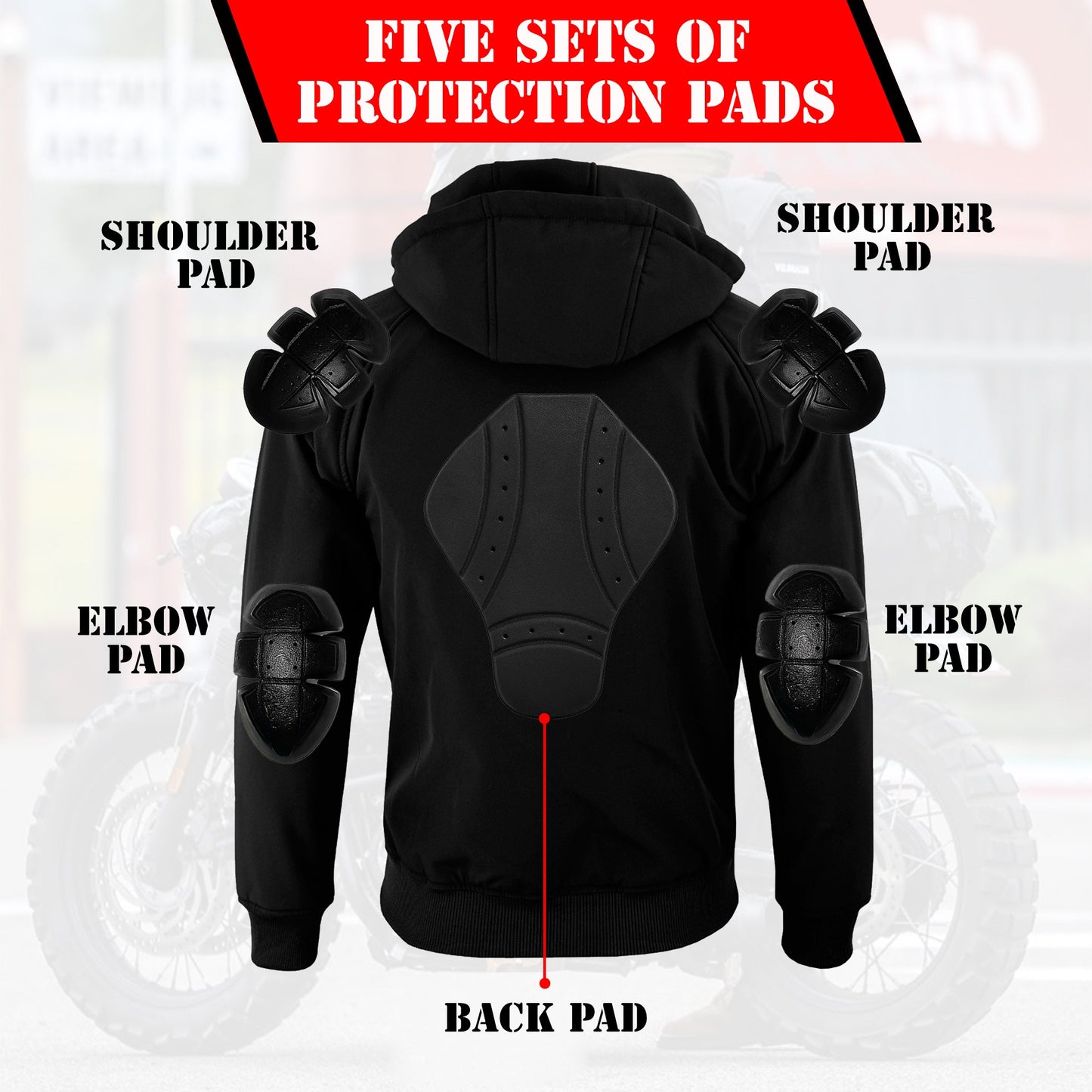 LIMA Men’s Softshell Motorcycle Jacket with Removable CE Armour – Touring Hoodie