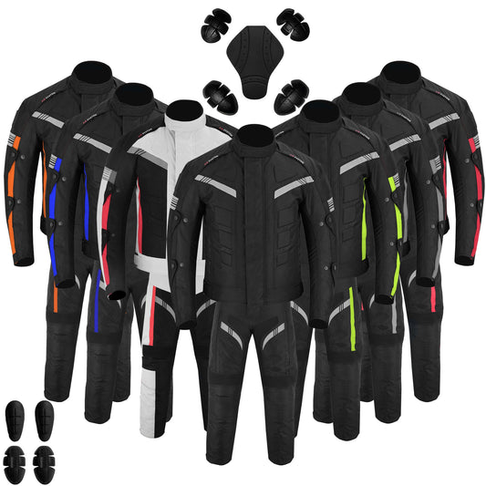 Motorcycle Men Racing Armoured Waterproof Textile Trousers Jacket Motorbike Suit BLACK
