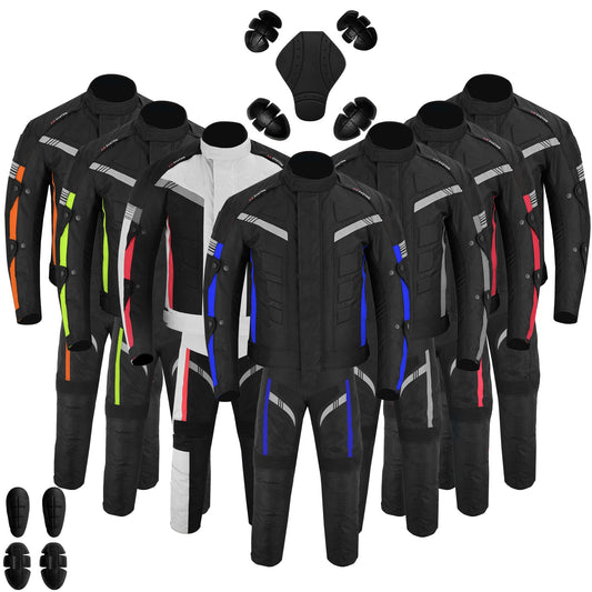 Motorcycle Men Racing Armoured Waterproof Textile Trousers Jacket Motorbike Suit BLUE
