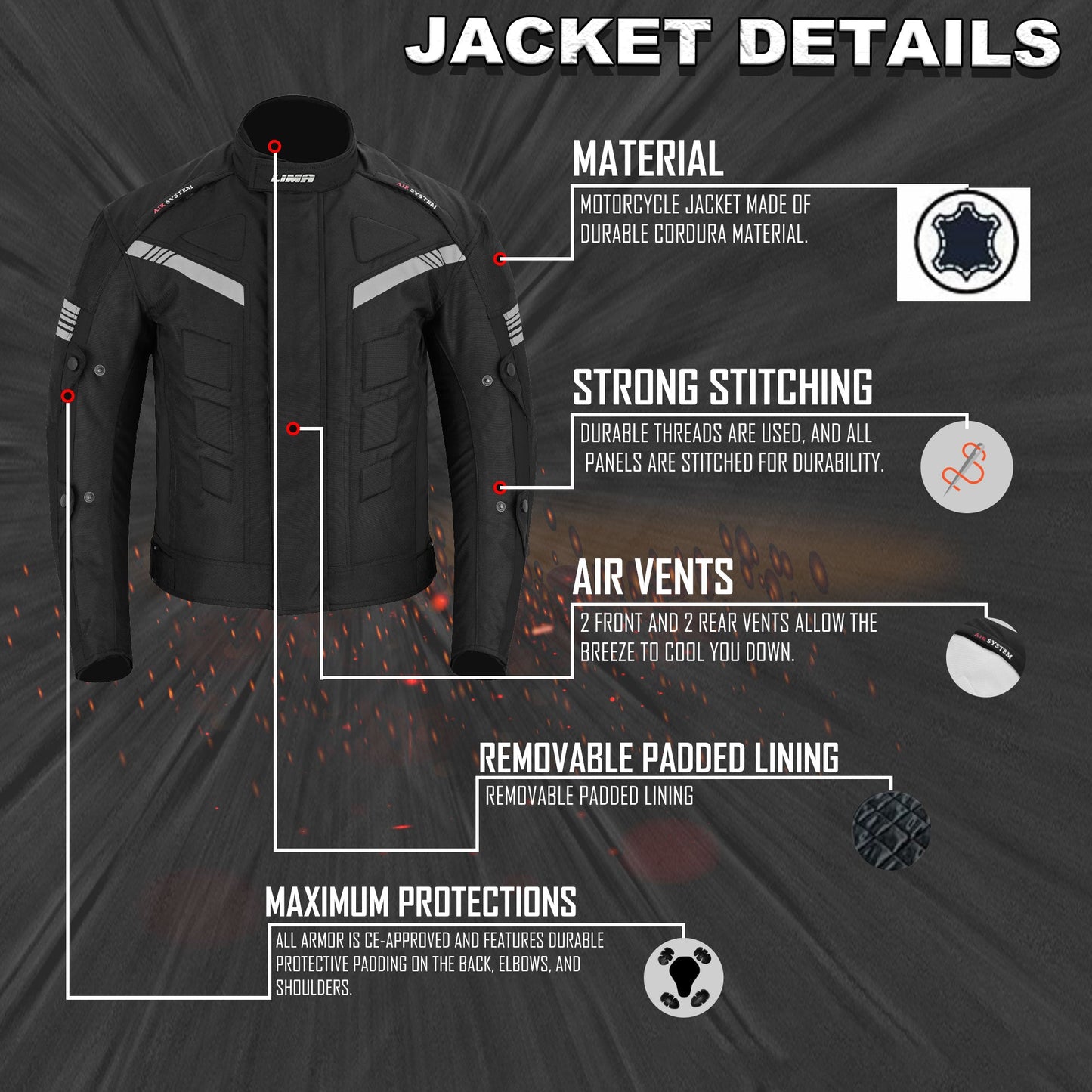 Mens Motorcycle Waterproof Cordura Textile Jacket Motorbike CE2 Approved Armours