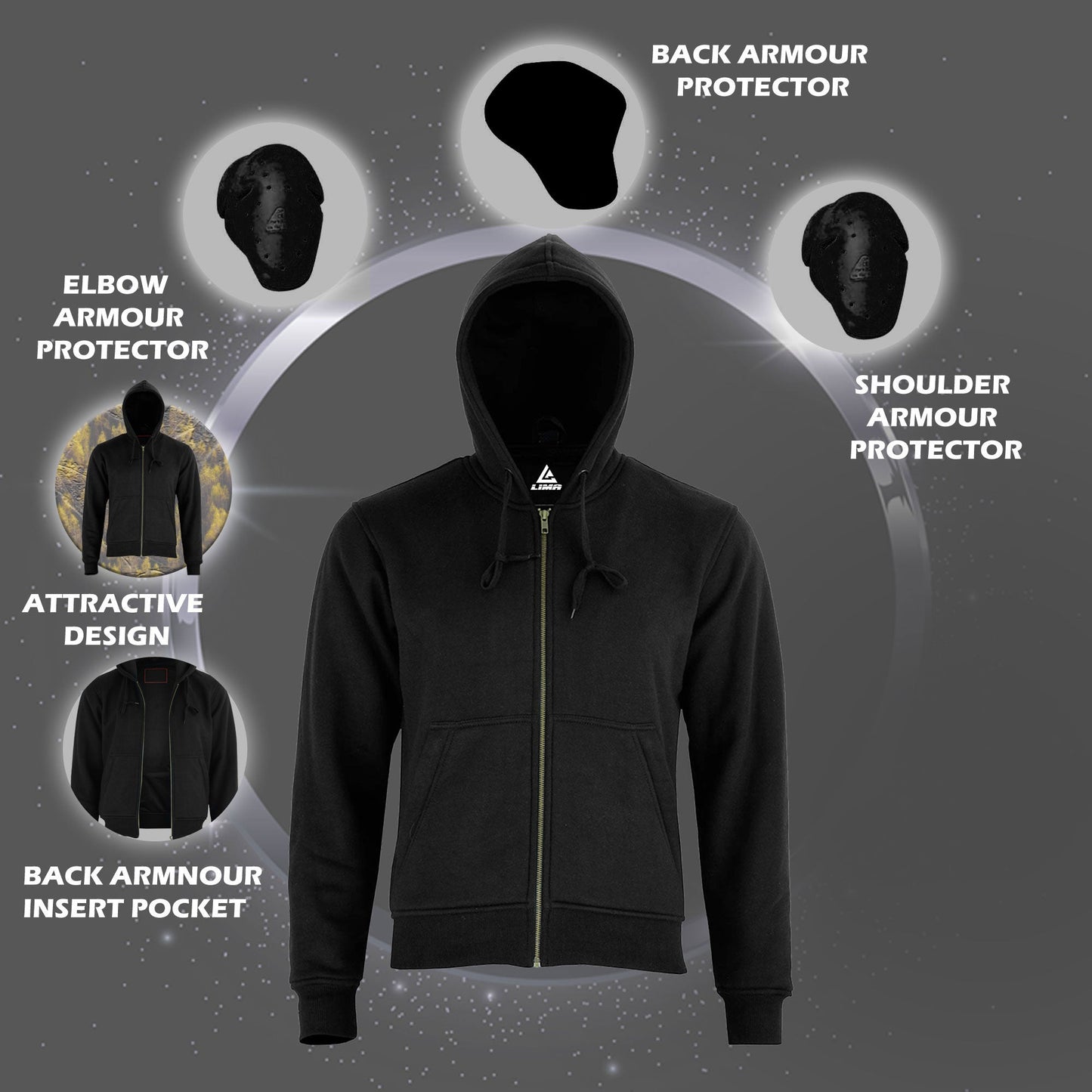 MEN SOFTSHELL MOTORCYCLE MOTORBIKE REMOVABLE CE ARMOUR JACKET WATERPROOF HOODIE