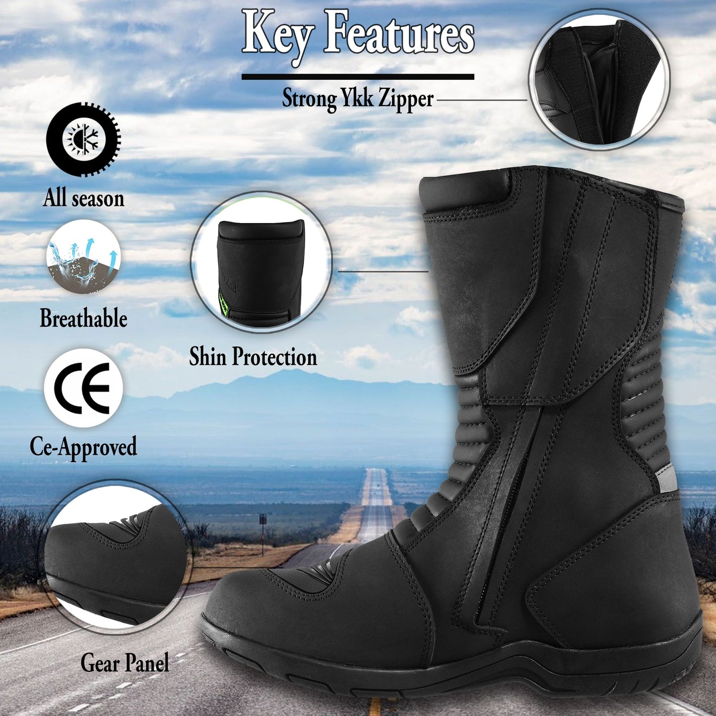 Mens Waterproof Leather Touring Boots Motorbike Motorcycle Riding Armoured Shoes ROARAR