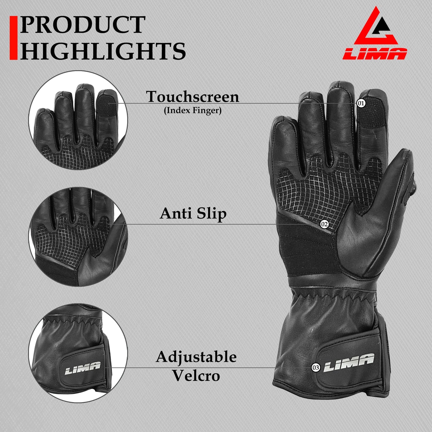 Men Motorbike Textile Leather Gloves Waterproof Padded Knuckles Motorcycle Glove BLACK
