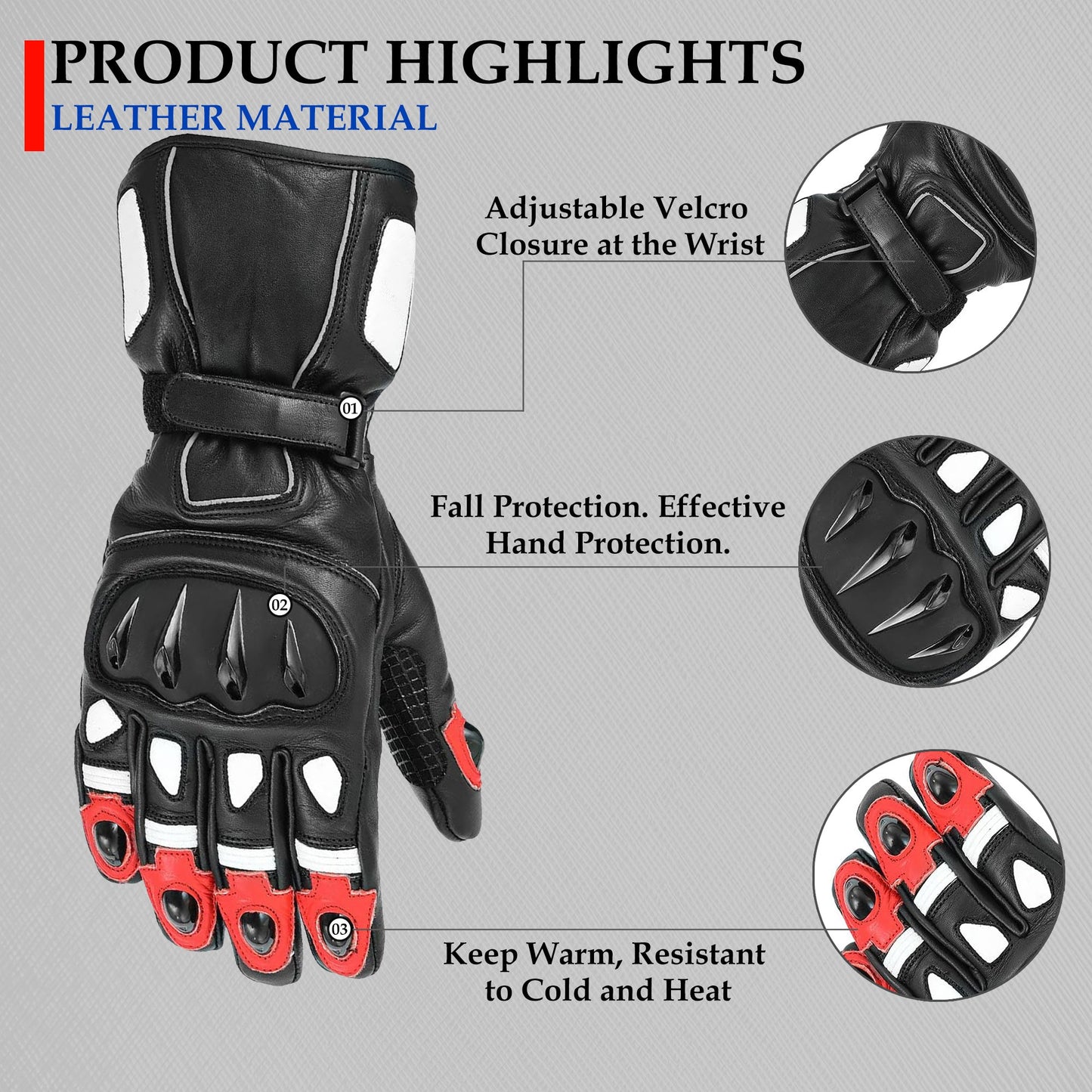 Men Motorbike Textile Leather Gloves Waterproof Padded Knuckles Motorcycle Glove RED