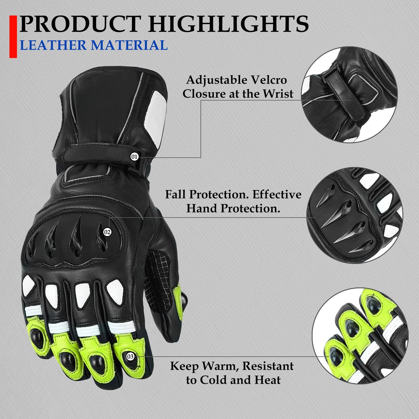 Men Motorbike Textile Leather Gloves Waterproof Padded Knuckles Motorcycle Glove GREEN
