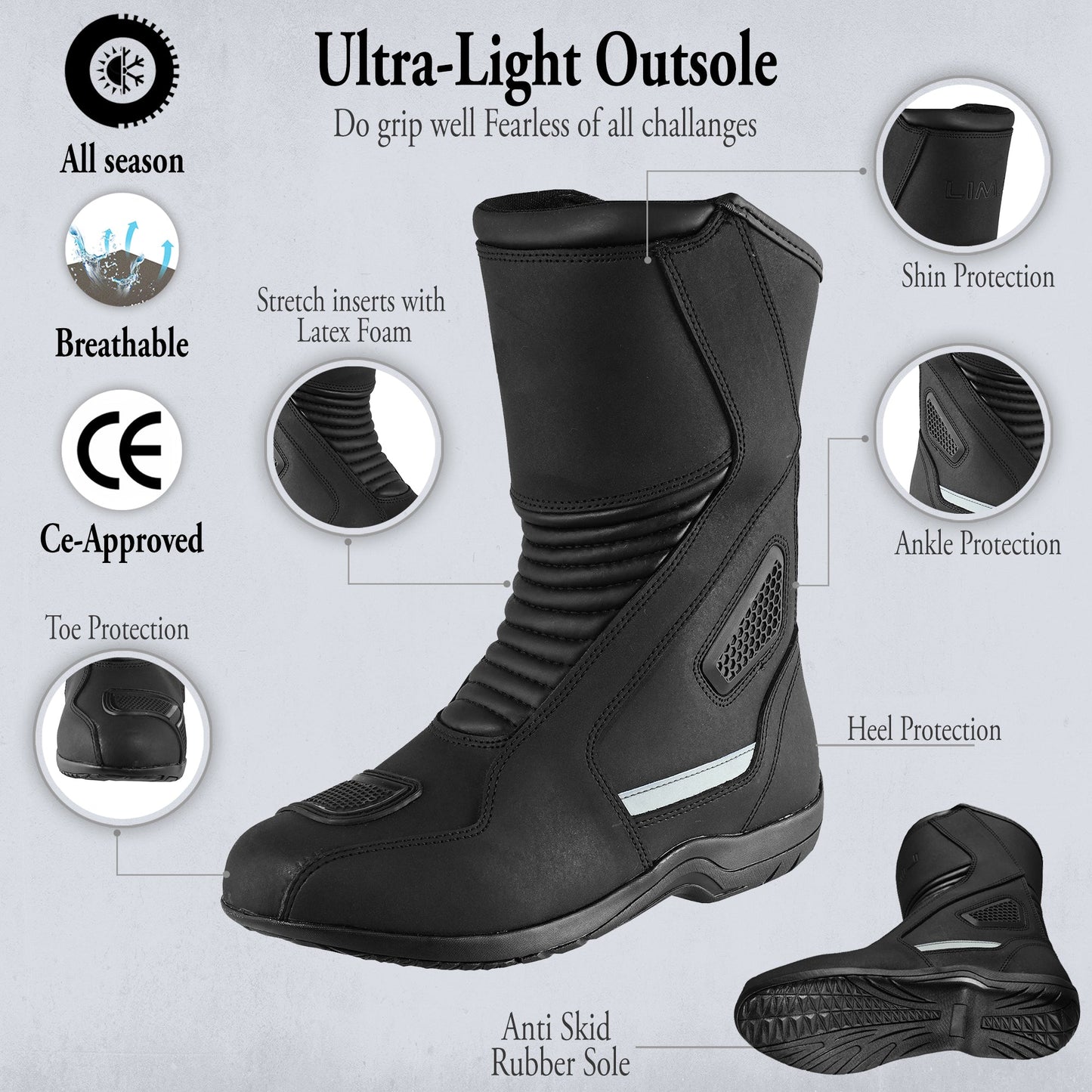 Mens Waterproof Leather Touring Boots Motorbike Motorcycle Riding Armoured Shoes