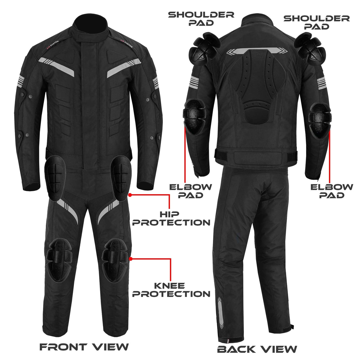 Motorcycle Men Racing Armoured Waterproof Textile Trousers Jacket Motorbike Suit BLACK