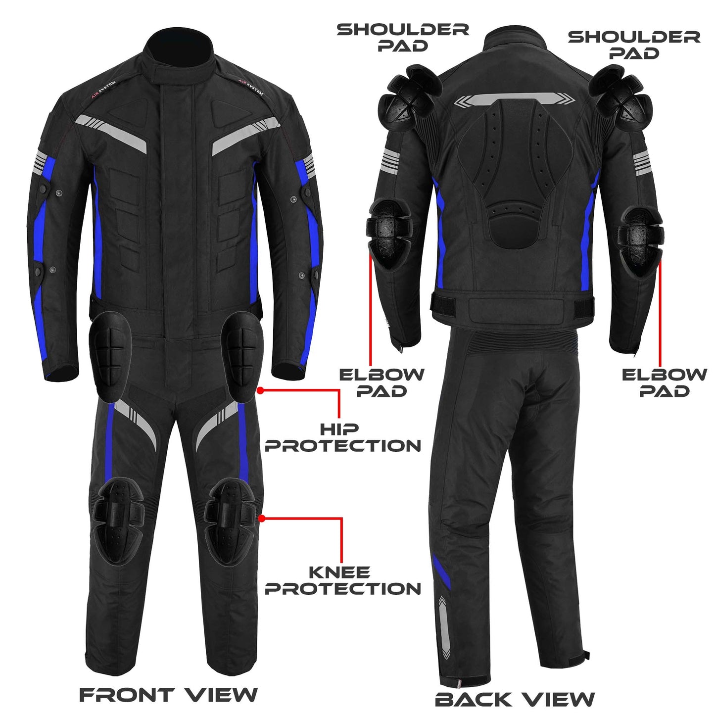 Motorcycle Men Racing Armoured Waterproof Textile Trousers Jacket Motorbike Suit BLUE