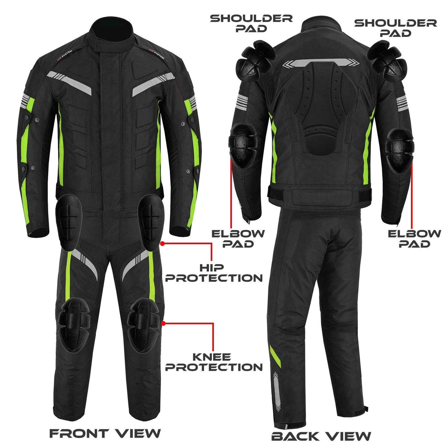 Motorcycle Men Racing Armoured Waterproof Textile Trousers Jacket Motorbike Suit GREEN