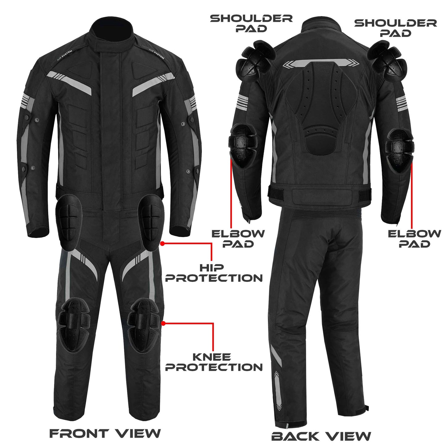 Motorcycle Men Racing Armoured Waterproof Textile Trousers Jacket Motorbike Suit GREY WITH GLOVES