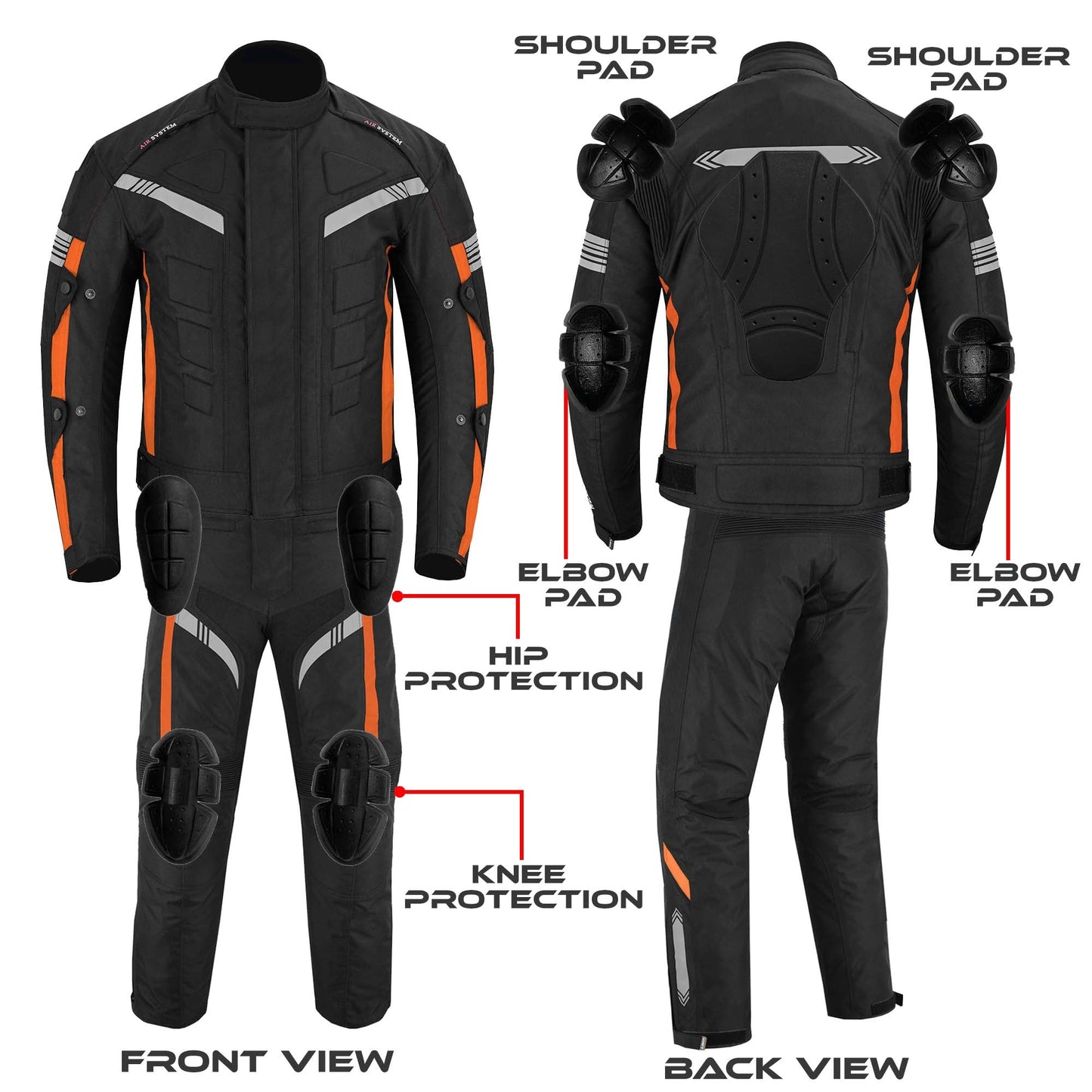 Motorcycle Men Racing Armoured Waterproof Textile Trousers Jacket Motorbike Suit ORANGE WITH GLOVES