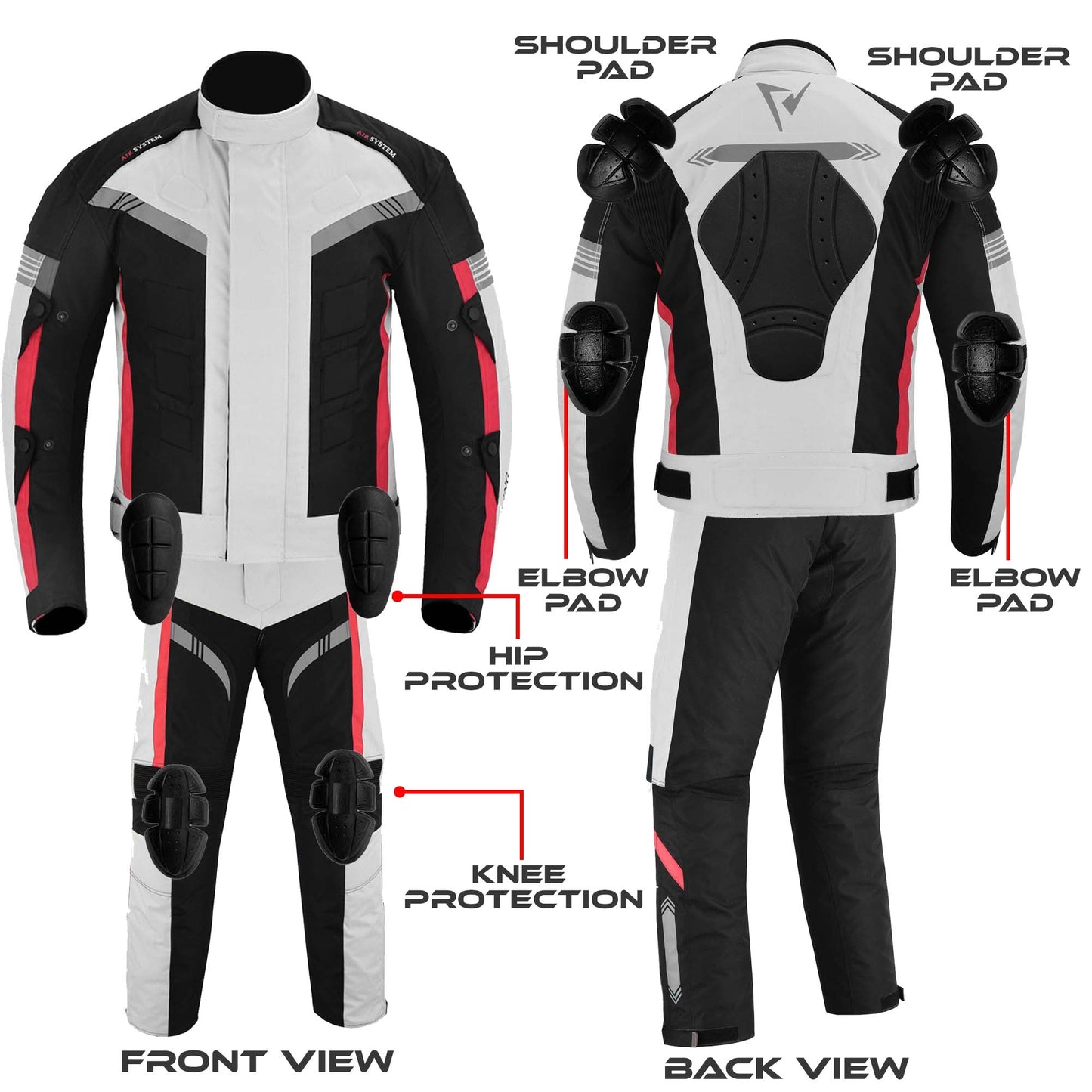 Motorcycle Men Racing Armoured Waterproof Textile Trousers Jacket Motorbike Suit SILVER WITH GLOVES