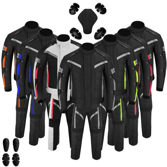 Motorcycle Men Racing Armoured Waterproof Textile Trousers Jacket Motorbike Suit GREY