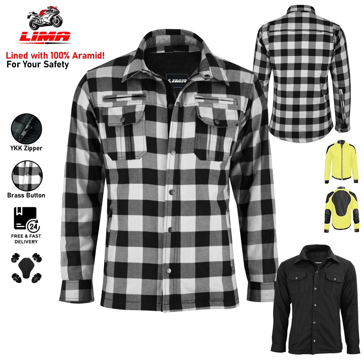 Mens Motorbike Shirt Jacket ARAMID Lined CE Approve Motorcycle Armour Protection