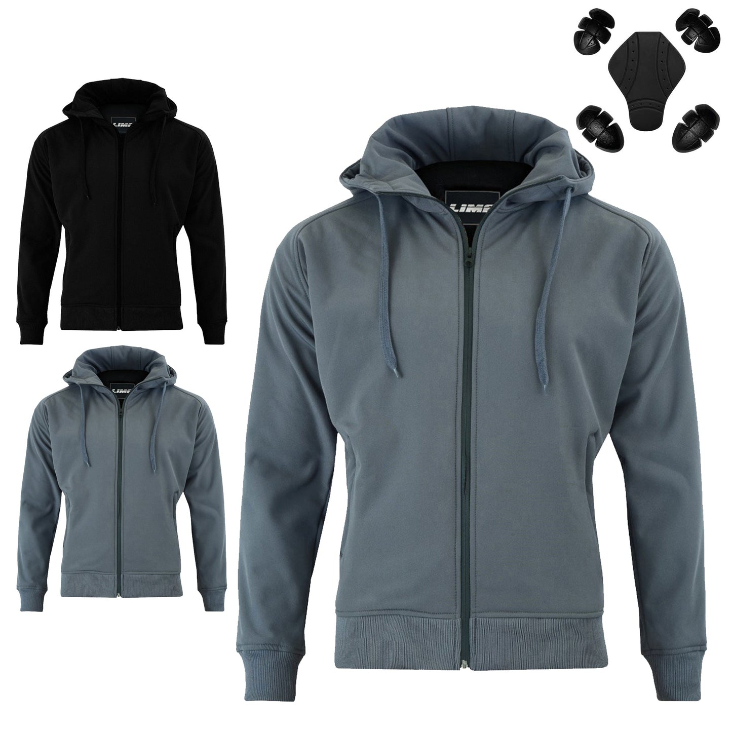 LIMA Men’s Softshell Motorcycle Jacket with Removable CE Armour – Touring Hoodie GREY