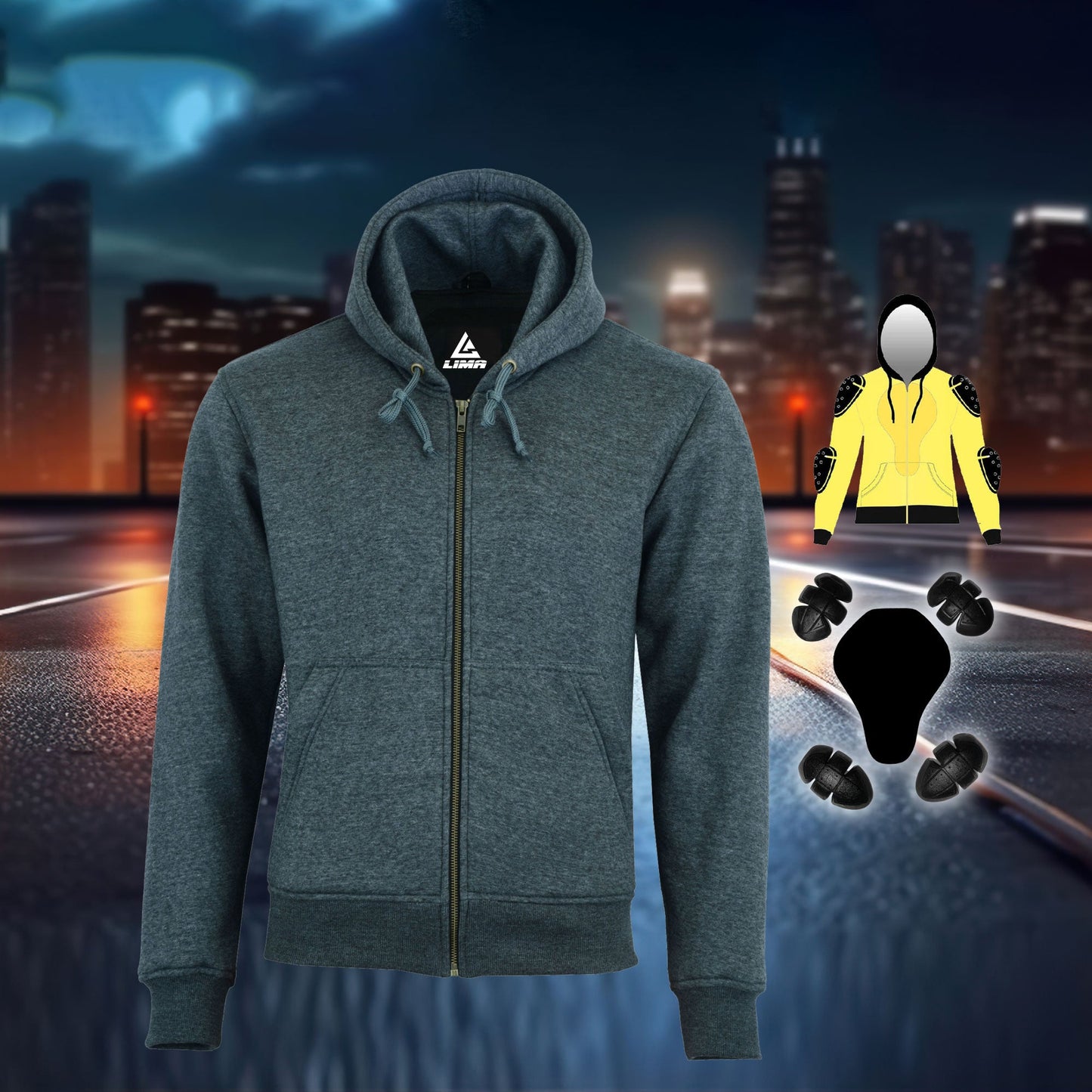 MEN SOFTSHELL MOTORCYCLE MOTORBIKE REMOVABLE CE ARMOUR JACKET WATERPROOF HOODIE  CHARCOL