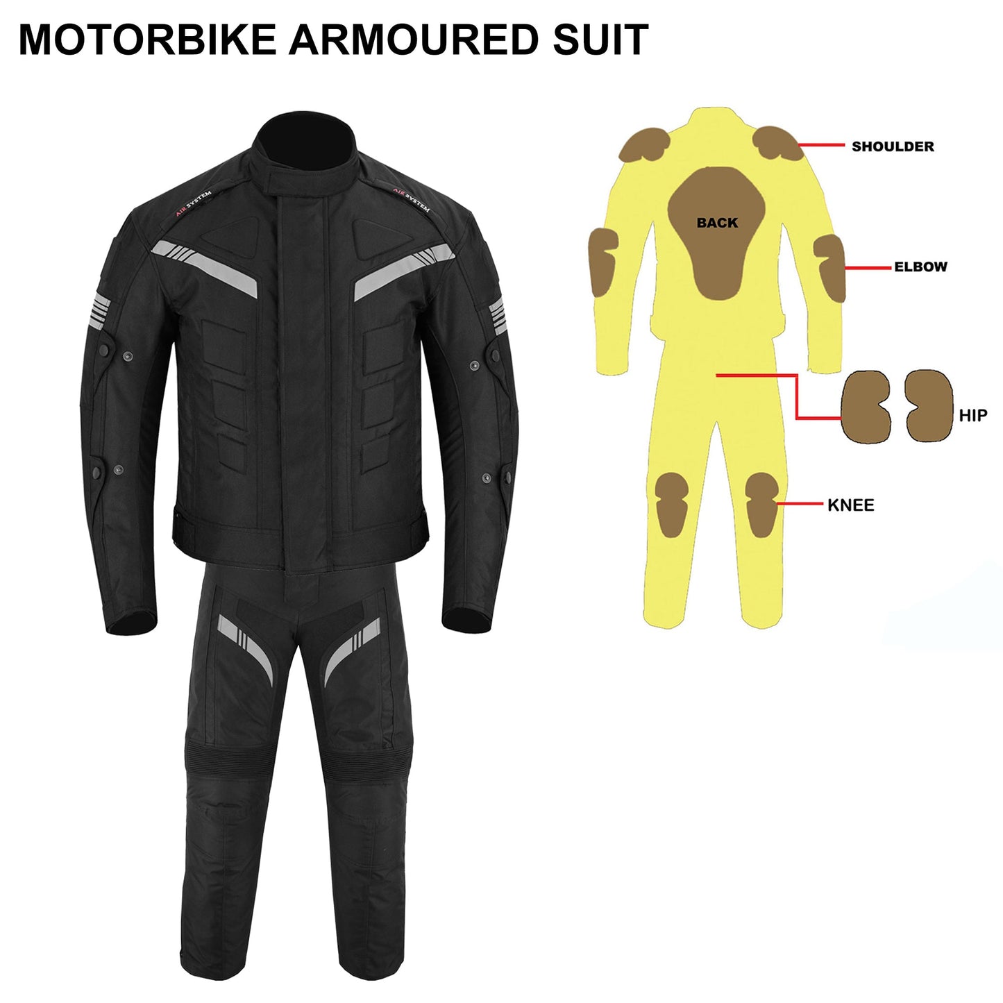 Motorcycle Men Racing Armoured Waterproof Textile Trousers Jacket Motorbike Suit BLACK