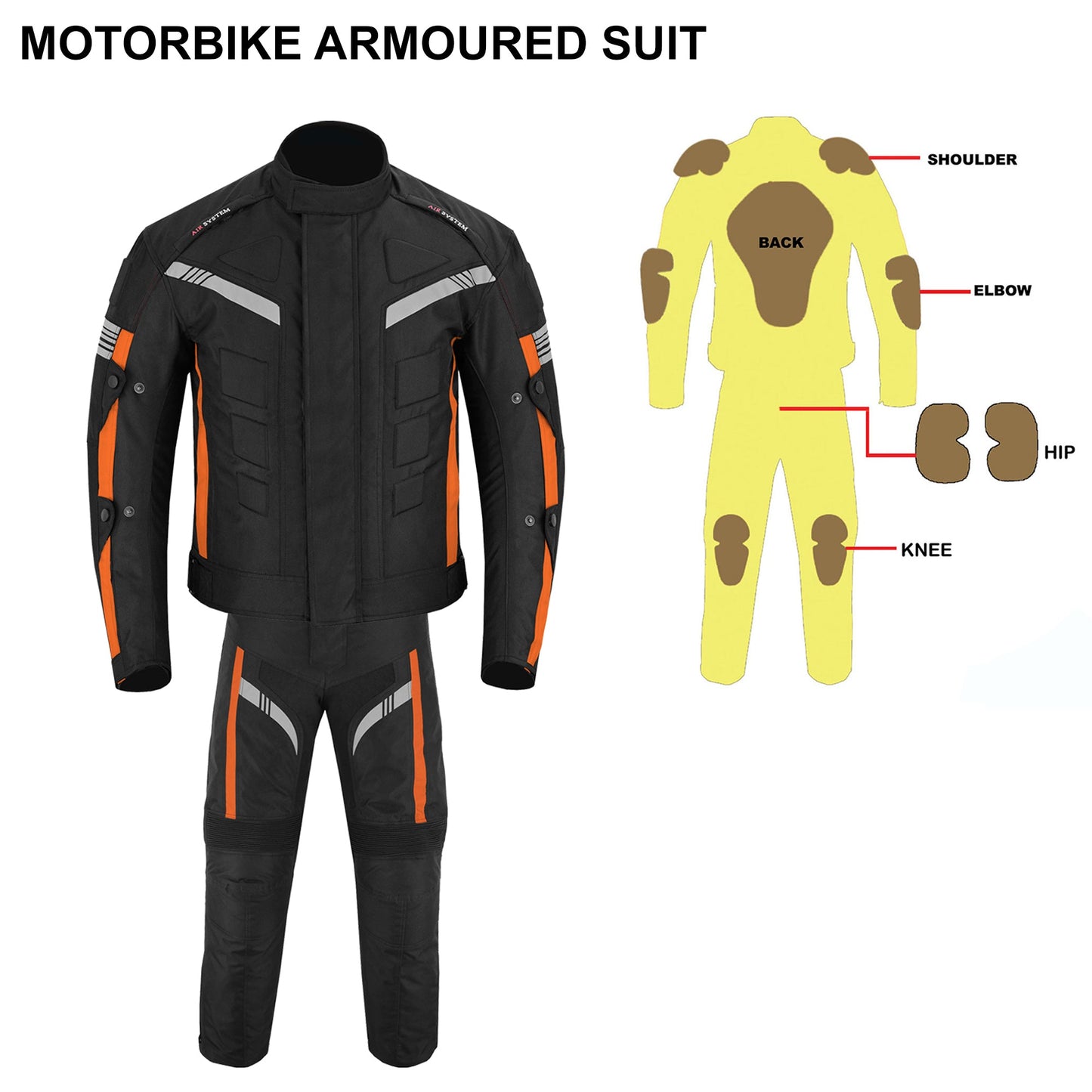 Motorcycle Men Racing Armoured Waterproof Textile Trousers Jacket Motorbike Suit ORANGE