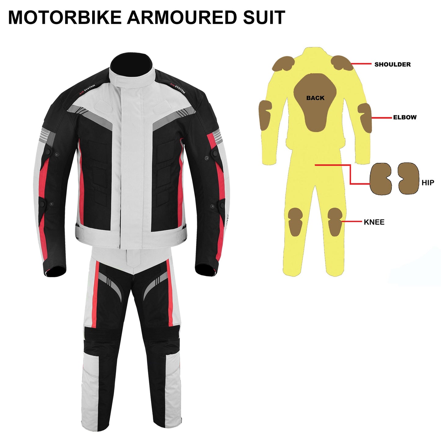 Motorcycle Men Racing Armoured Waterproof Textile Trousers Jacket Motorbike Suit SILVER
