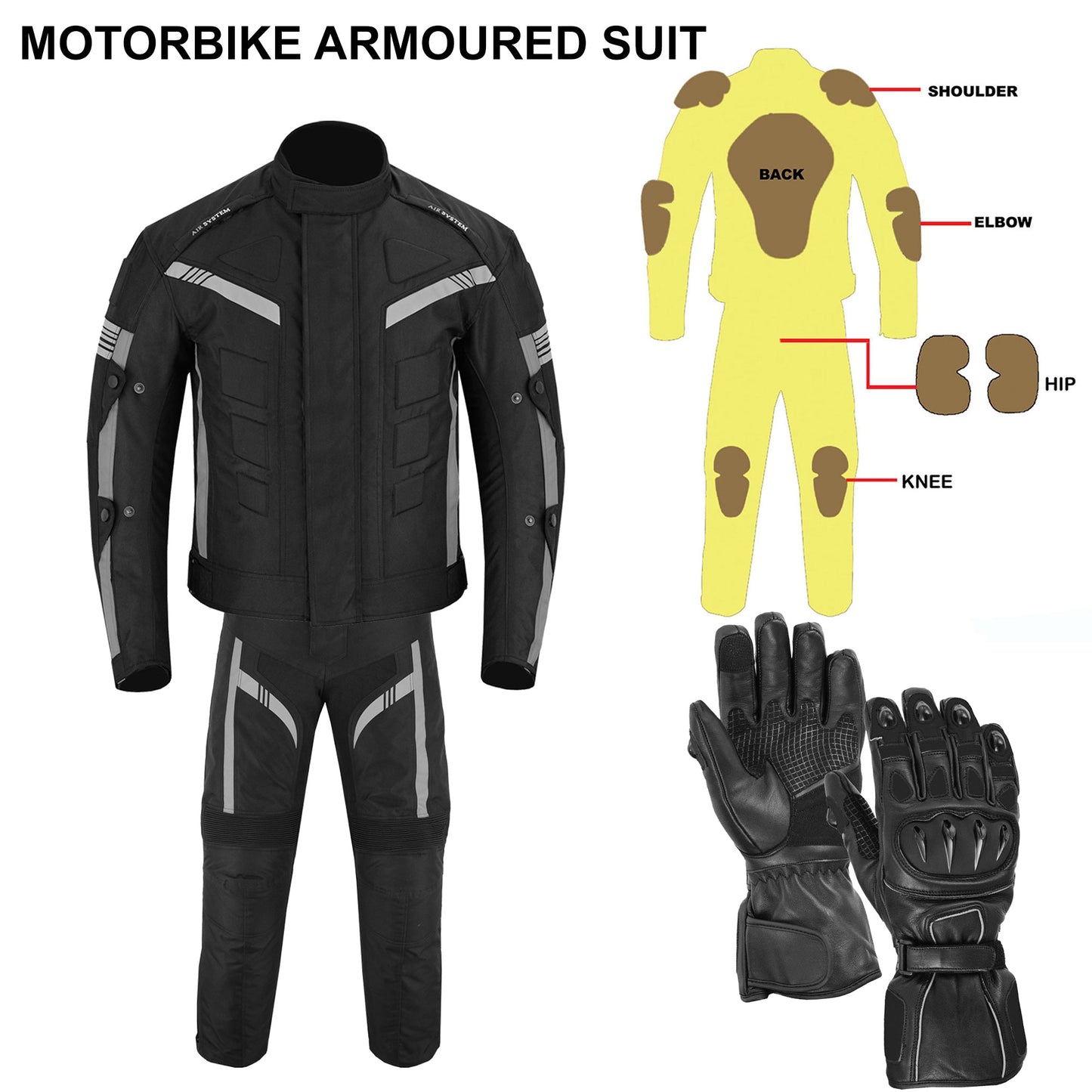 Motorcycle Men Racing Armoured Waterproof Textile Trousers Jacket Motorbike Suit GREY WITH GLOVES
