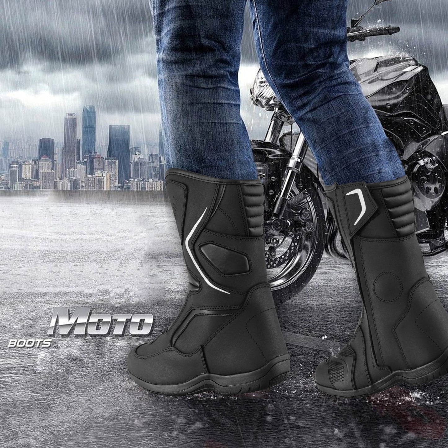 Mens Waterproof Leather Touring Boots Motorbike Motorcycle Riding Armoured Shoes Merge