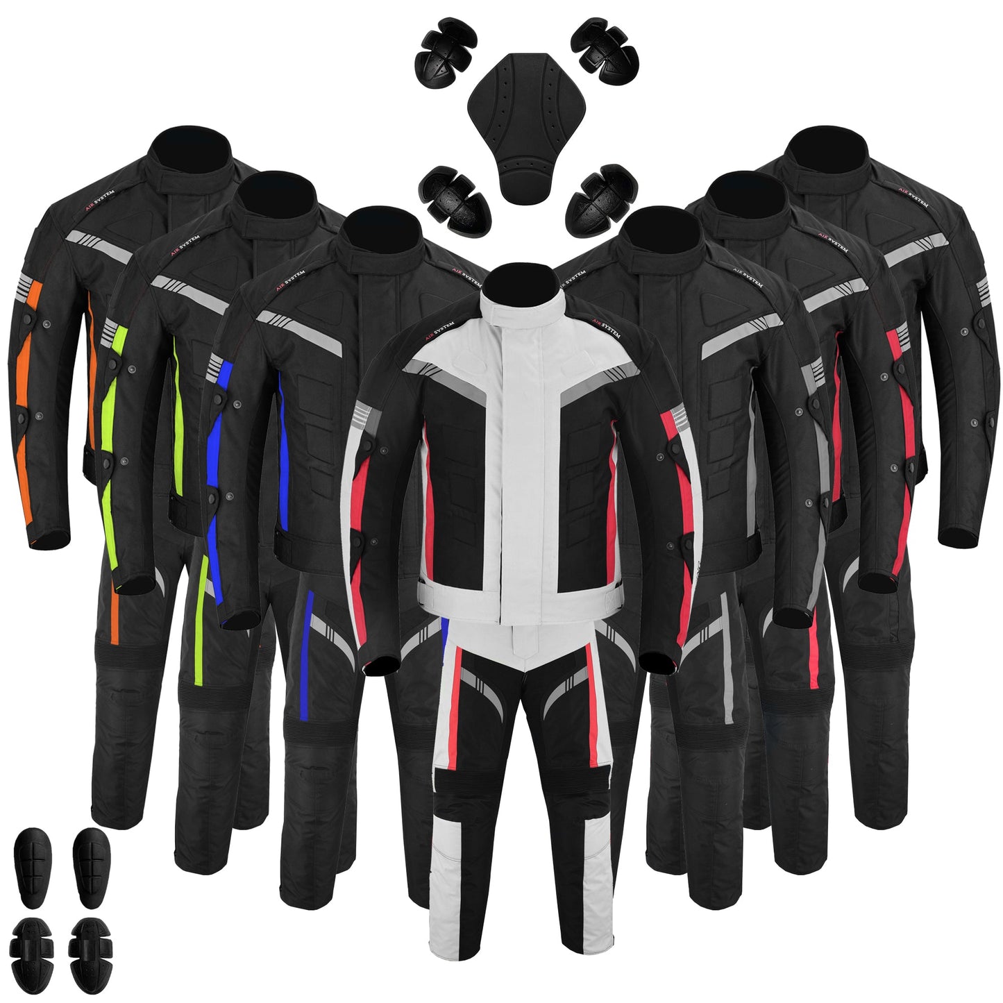 Motorcycle Men Racing Armoured Waterproof Textile Trousers Jacket Motorbike Suit SILVER