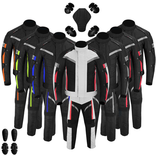 Motorcycle Men Racing Armoured Waterproof Textile Trousers Jacket Motorbike Suit SILVER