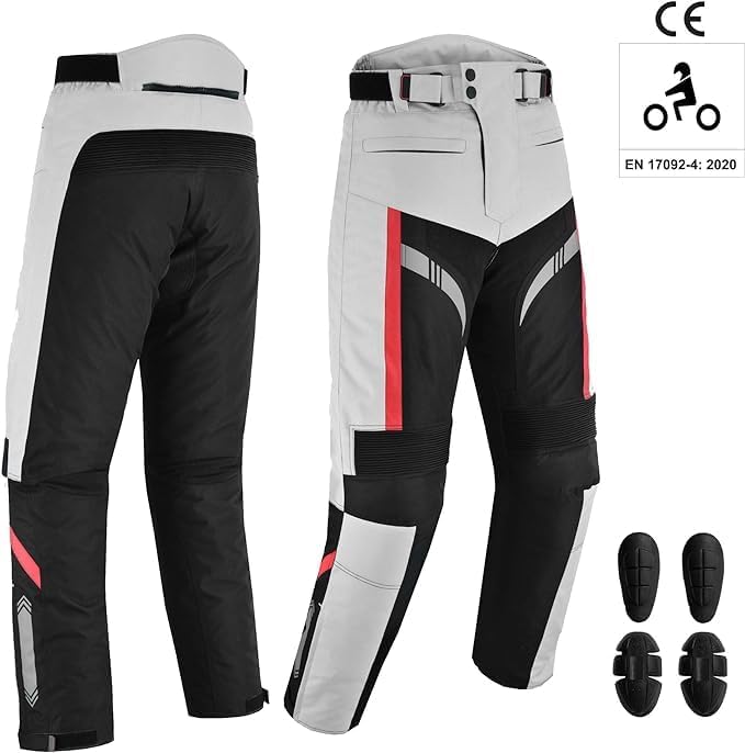 Motorcycle Men Racing Armoured Waterproof Textile Trousers Jacket Motorbike Suit SILVER WITH GLOVES