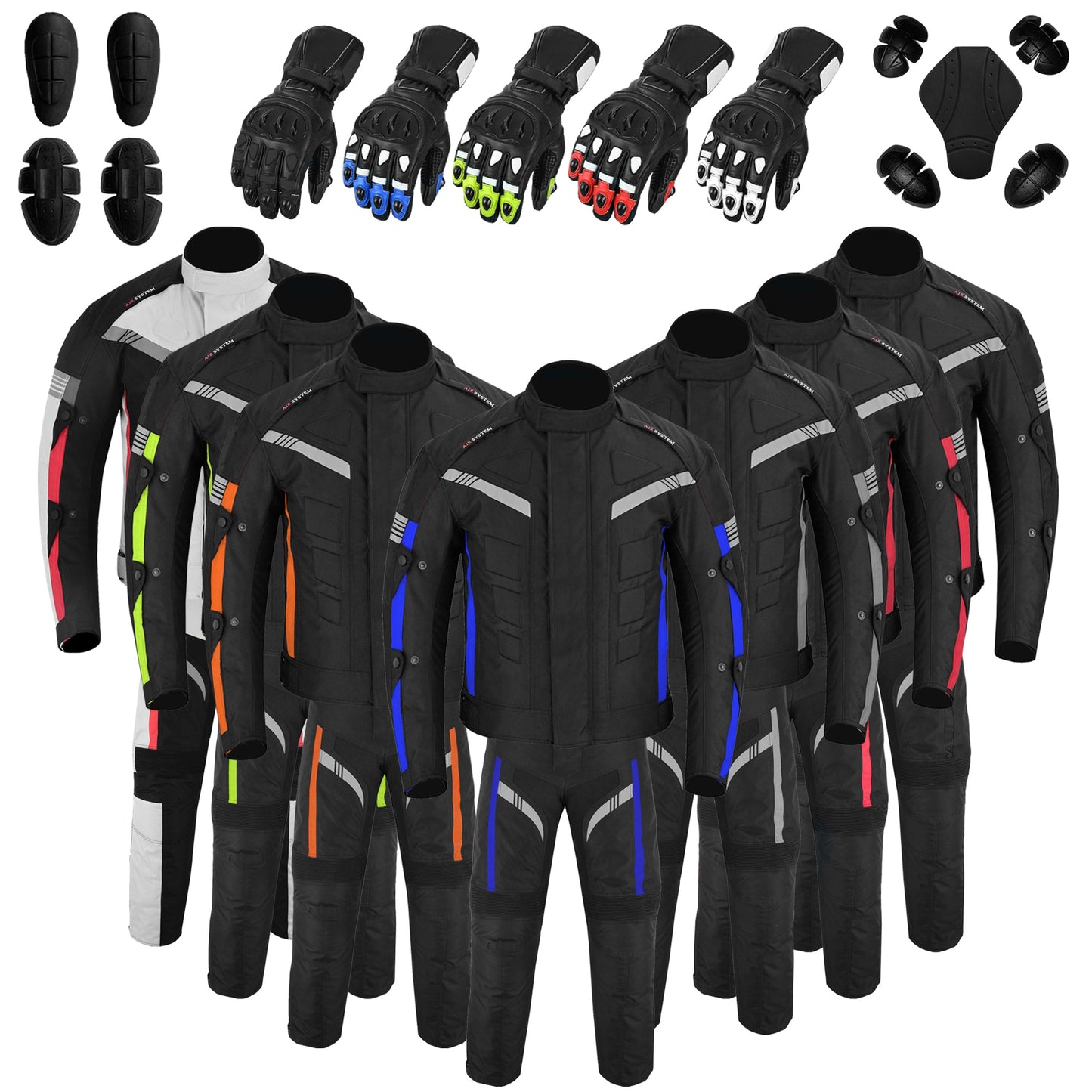 Motorcycle Men Racing Armoured Waterproof Textile Trousers Jacket Motorbike Suit BLUE WITH GLOVES