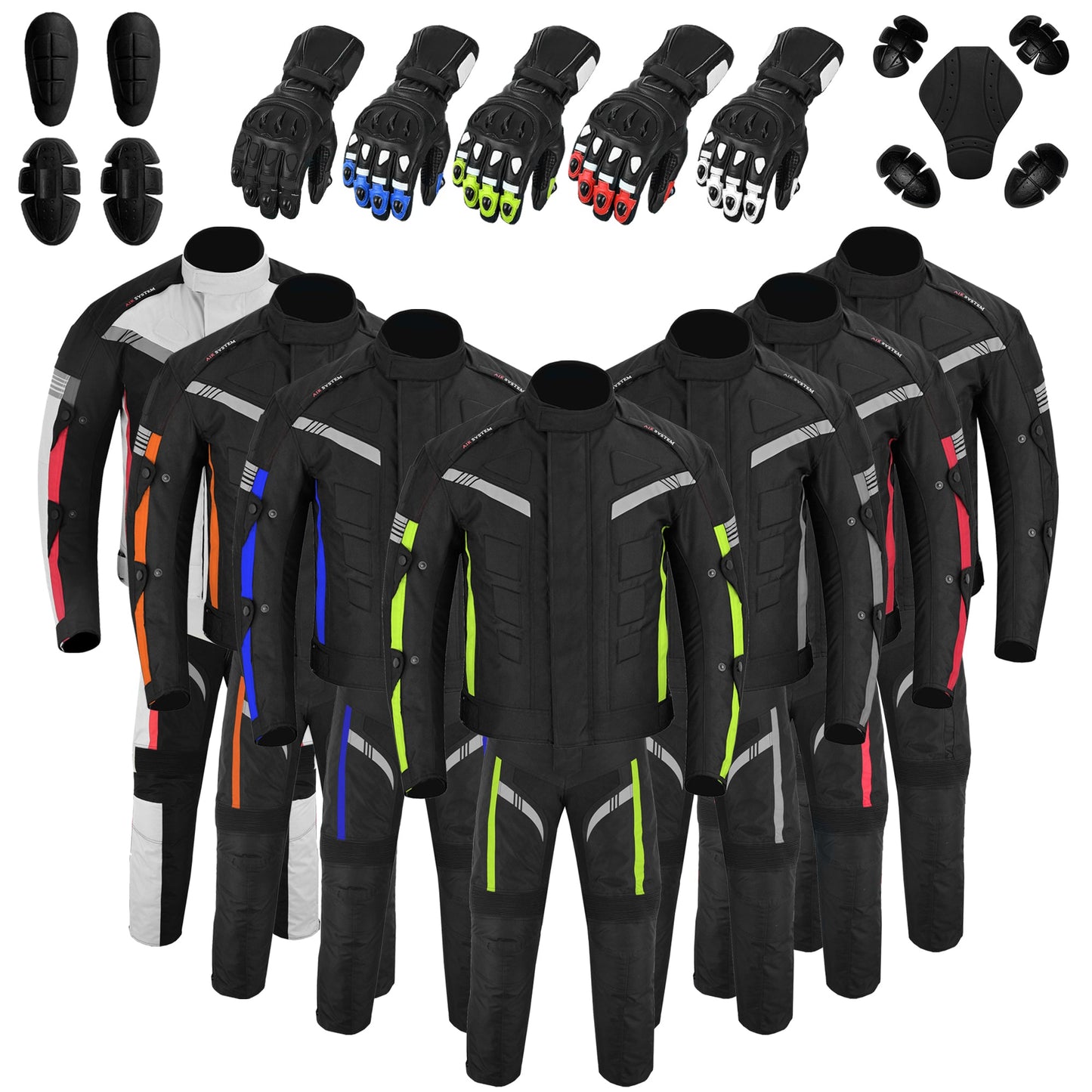 Motorcycle Men Racing Armoured Waterproof Textile Trousers Jacket Motorbike Suit GREEN WITH GLOVES