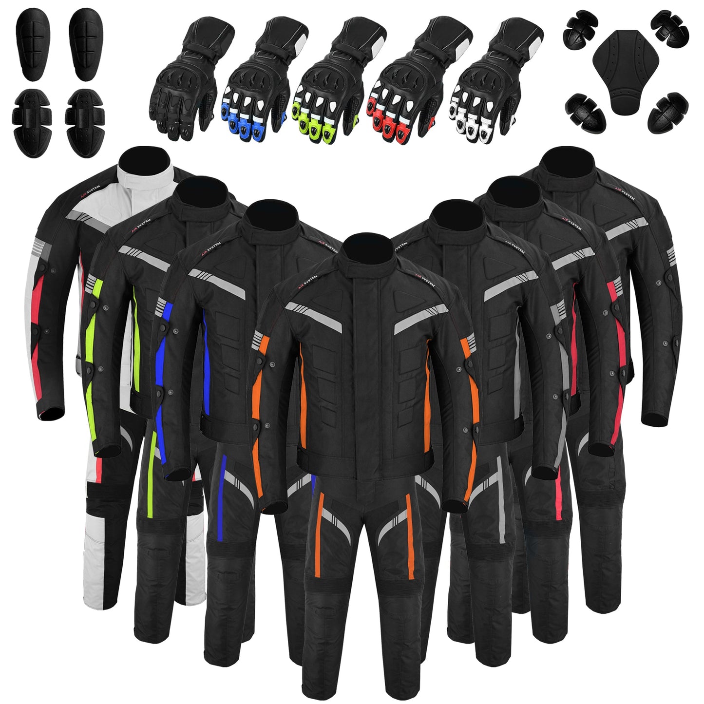 Motorcycle Men Racing Armoured Waterproof Textile Trousers Jacket Motorbike Suit ORANGE WITH GLOVES