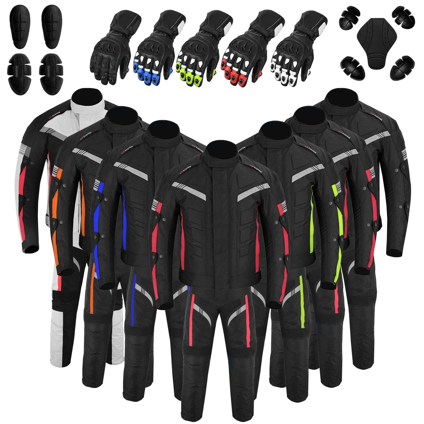 Motorcycle Men Racing Armoured Waterproof Textile Trousers Jacket Motorbike Suit RED WITH GLOVES