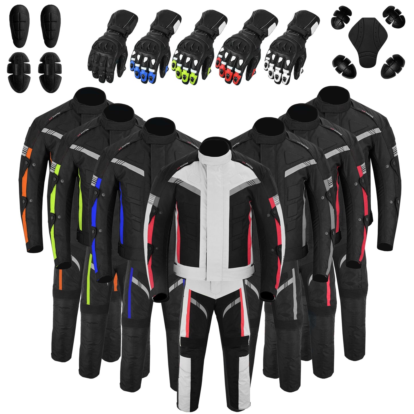 Motorcycle Men Racing Armoured Waterproof Textile Trousers Jacket Motorbike Suit SILVER WITH GLOVES